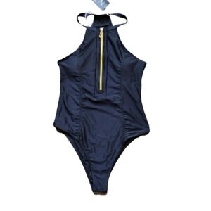 NWT Bikinx Black One-Piece Swimsuit L • High-Neck Zip • Spring/Summer 2026